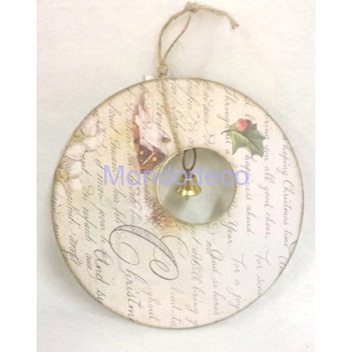 Decoro in plexiglass decorata con carta scrap con rosellina in mousse e campanellino